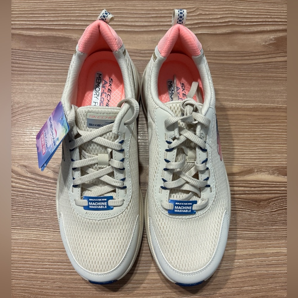Skechers Women’s Cream Athletic Lace-Up Sneakers with Pink Lining